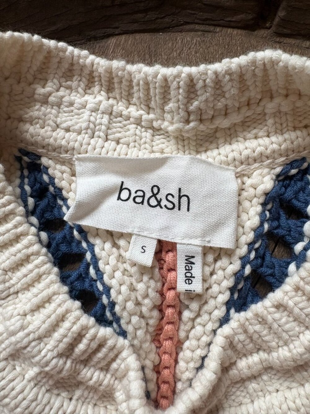 Ba&sh Gardy cropped chunky boho striped knit cotton women's sweater size small - Picture 5 of 6